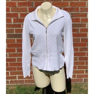 White House Black Market White Zip Up Sweater Med